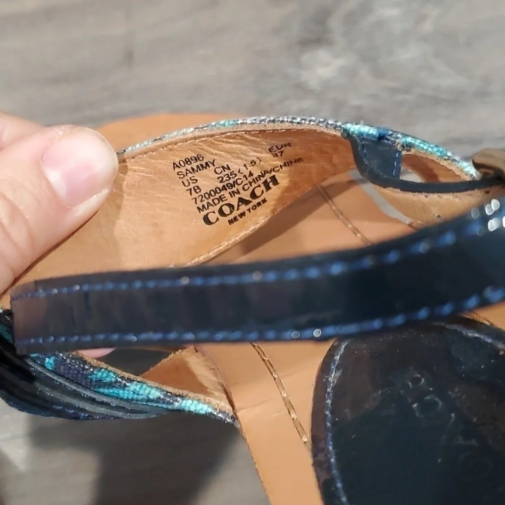 Coach Sammy Jacquard flip flop sandals ankle straps shoes sz 7B
